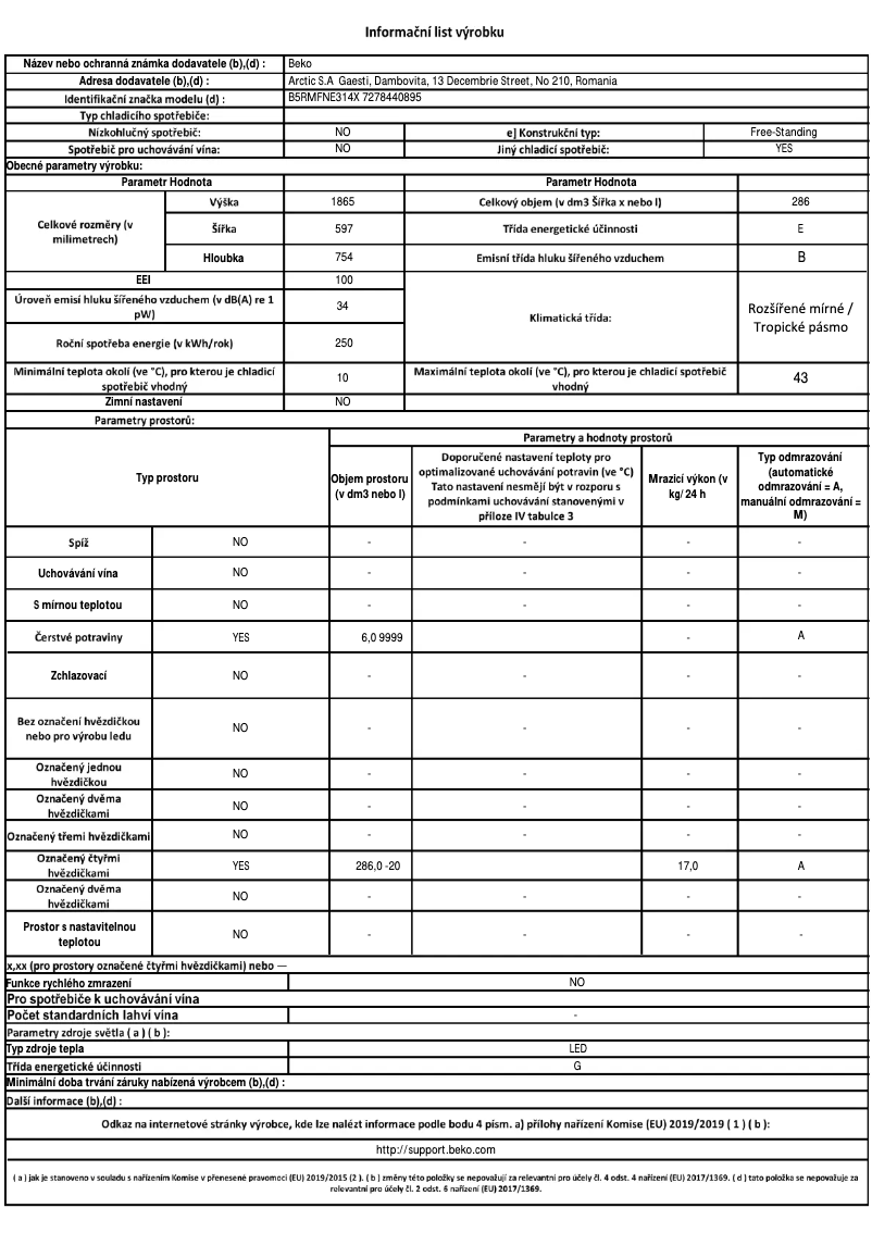 Page 1 de la notice Fiche technique Beko B5RMFNE314X