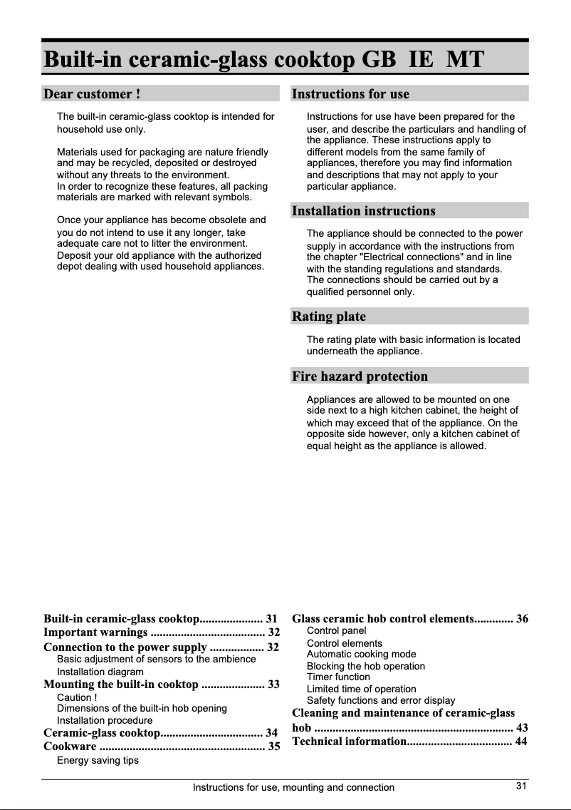 Page 1 de la notice Manuel utilisateur Gorenje ECT 68