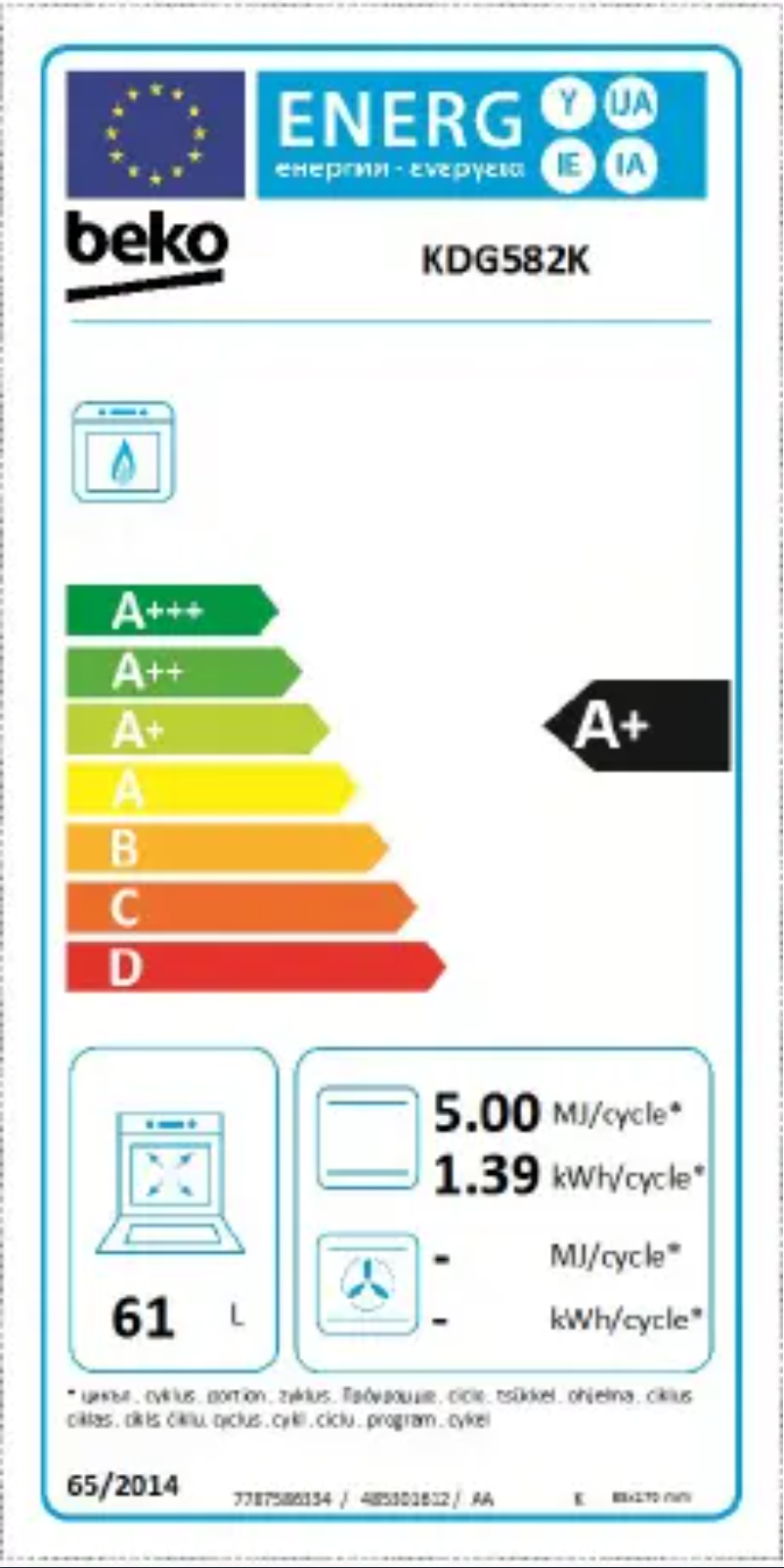 Page 1 de la notice Label énergétique Beko KDG582