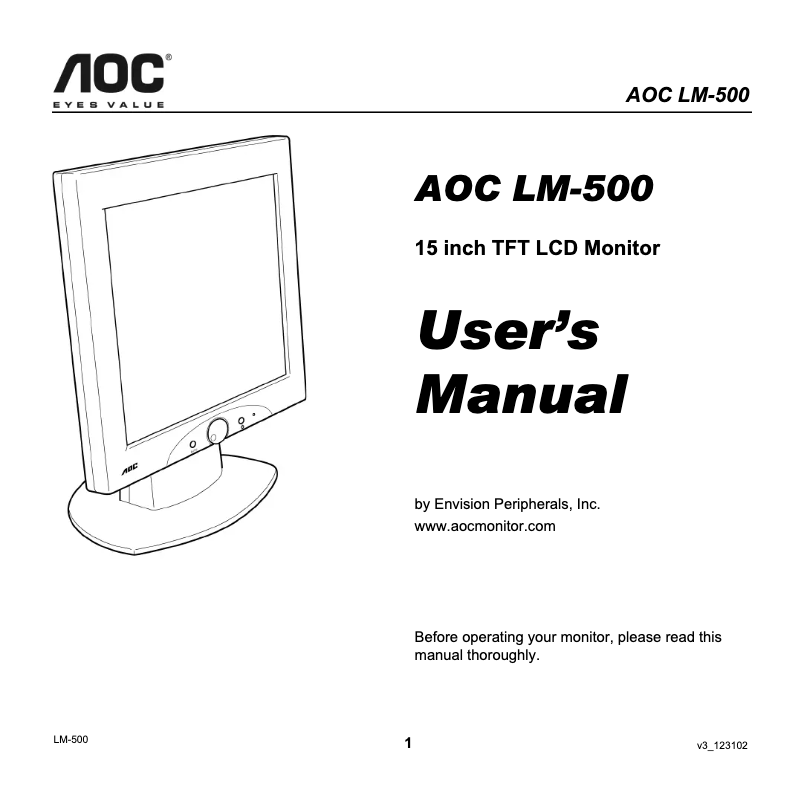Page n°1 - Manuel utilisateur AOC LM500