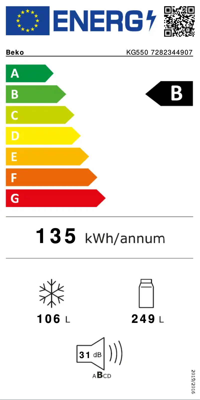 Page 1 de la notice Label énergétique Beko KG550