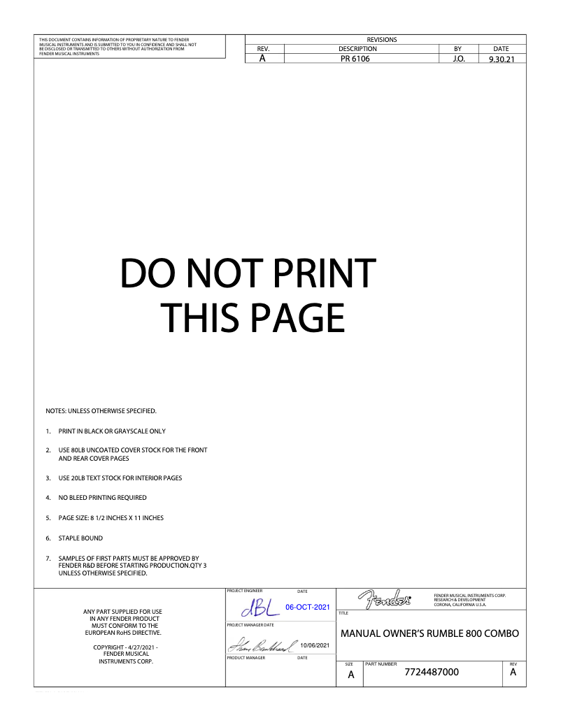 Imagen de la primera página del manual del dispositivo Rumble 800 Combo