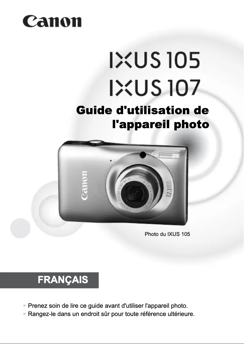 Page 1 de la notice Manuel utilisateur Canon XF105