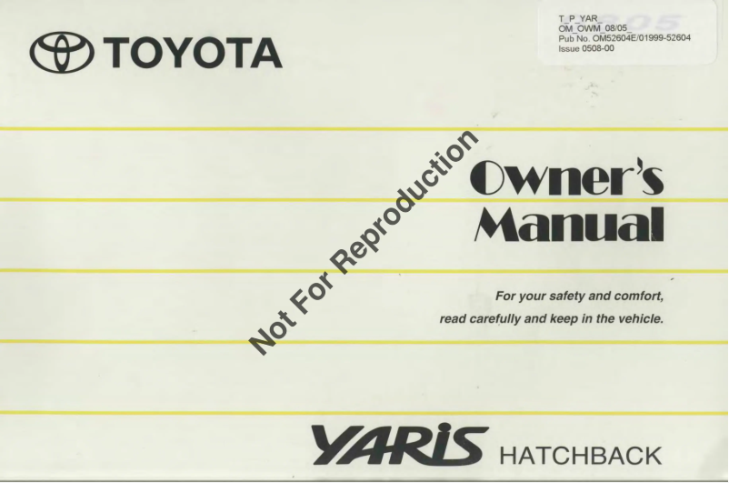 Page 1 de la notice Manuel utilisateur Toyota Yaris Hatchback (2005)