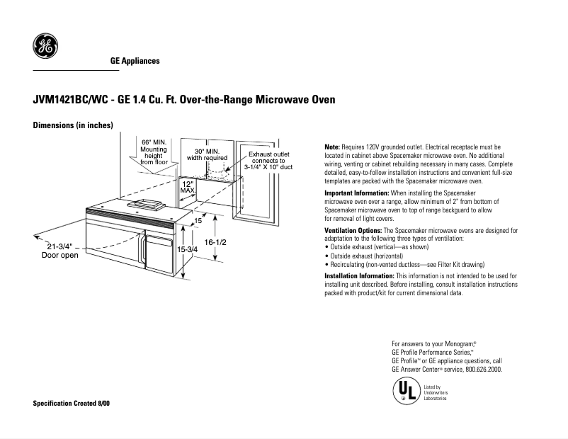 First page image of the manual for JVM1421BC