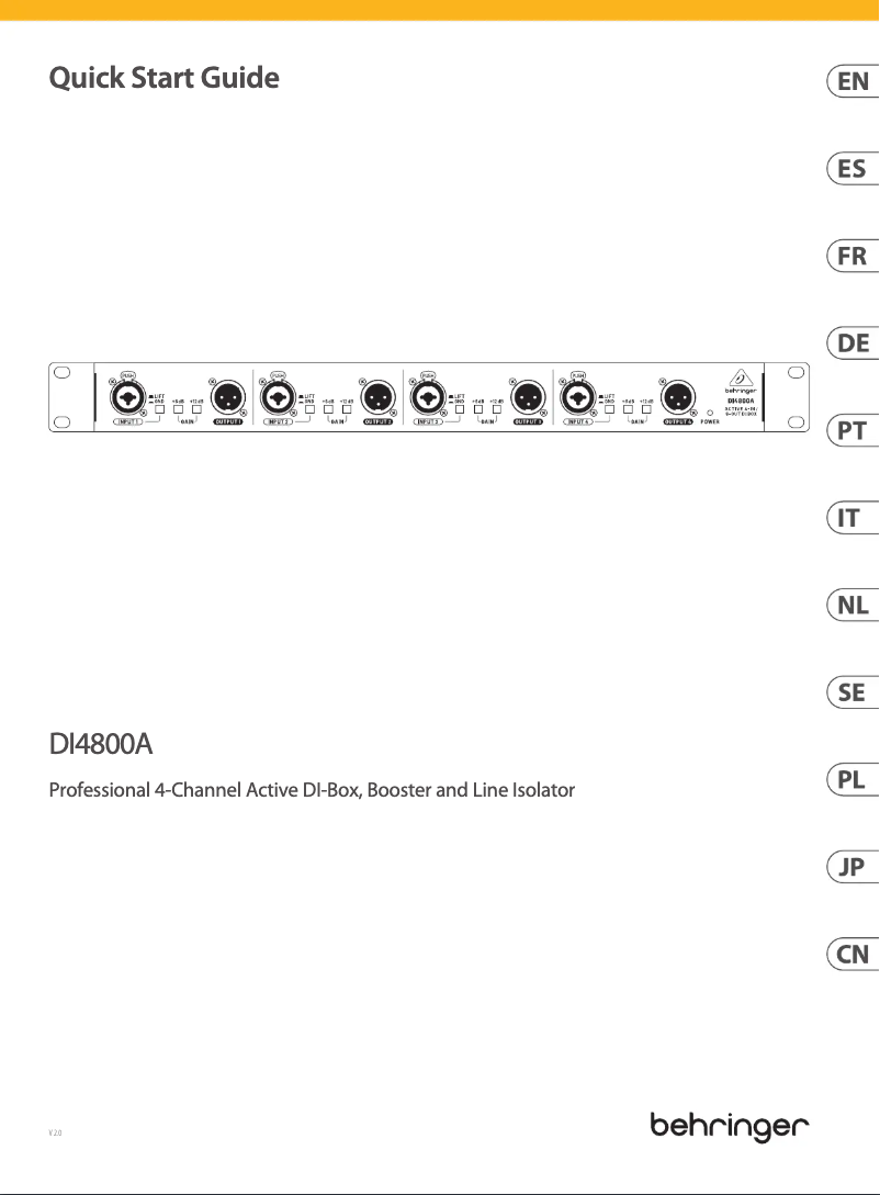Page 1 de la notice Guide de démarrage rapide Behringer DI4800A