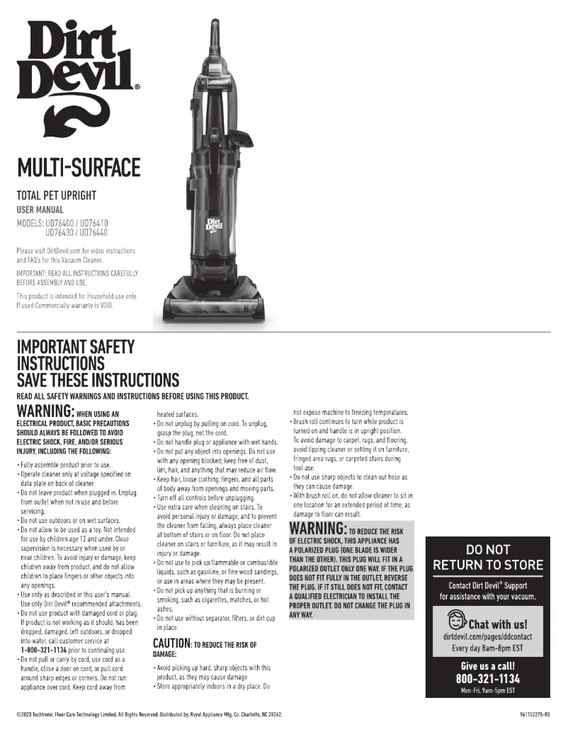 Page 1 de la notice Manuel utilisateur Dirt Devil Multi-Surface Rewind+