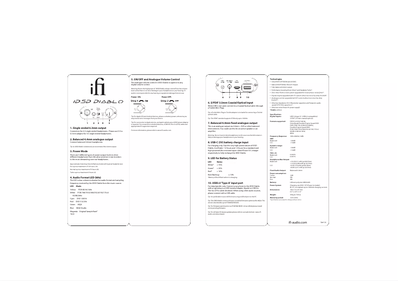 Page 1 de la notice Manuel utilisateur iFi Audio iDSD Diablo