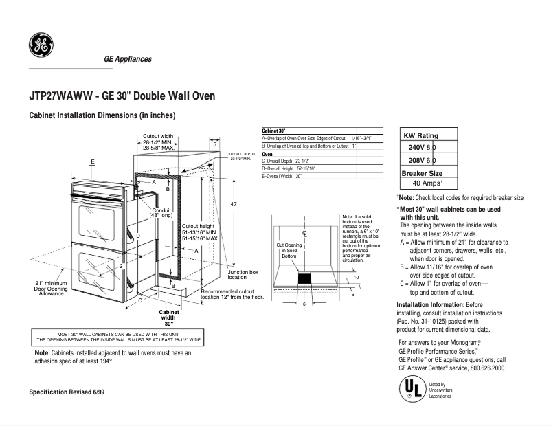 Page n°1 - Fiche technique GE JTP27WAWW