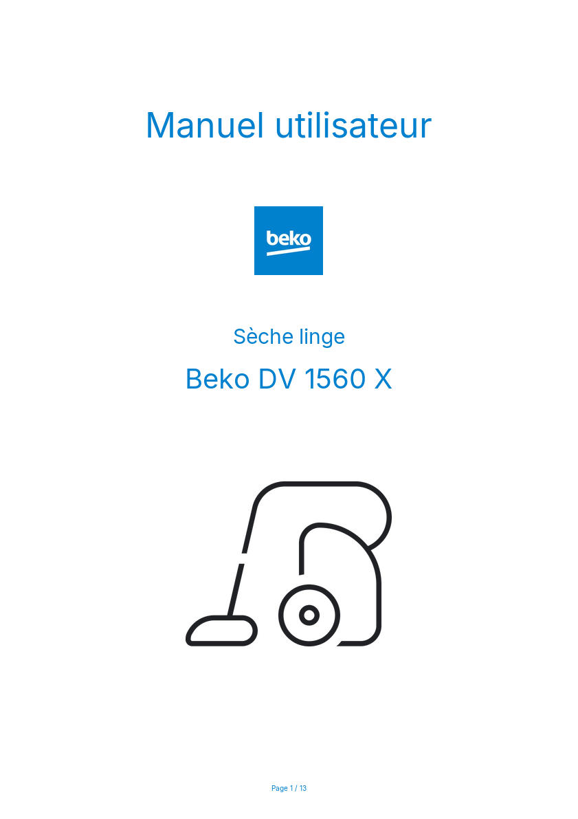 Page n°1 - Manuel utilisateur Beko DV 1560 X