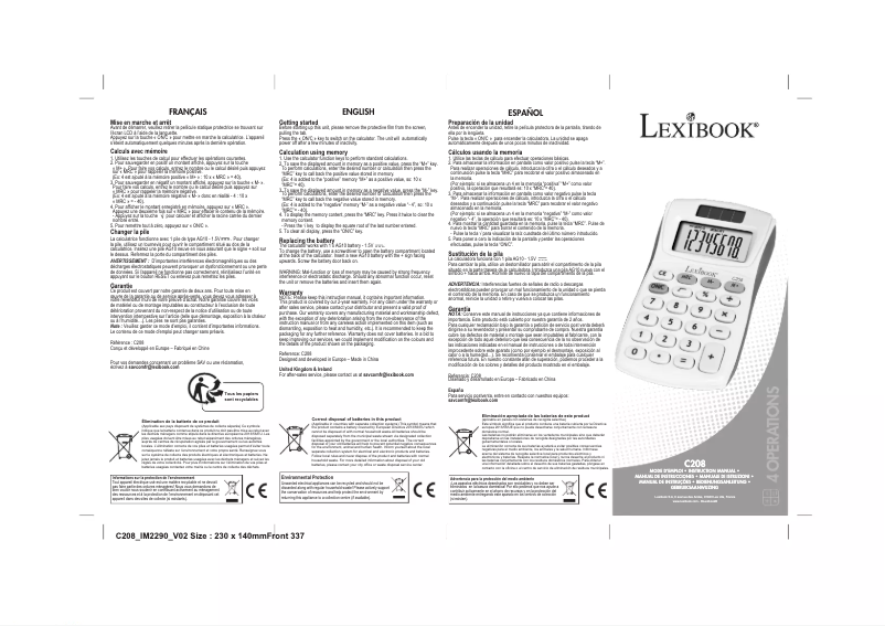 Page 1 de la notice Manuel utilisateur Lexibook C208