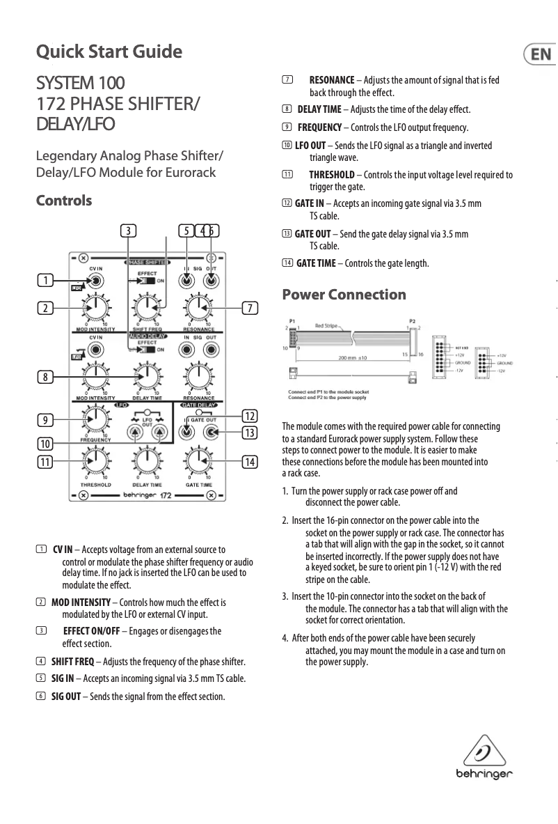 Image de la première page du manuel de l'appareil System 100 172 Phase Shifter/Delay/LFO