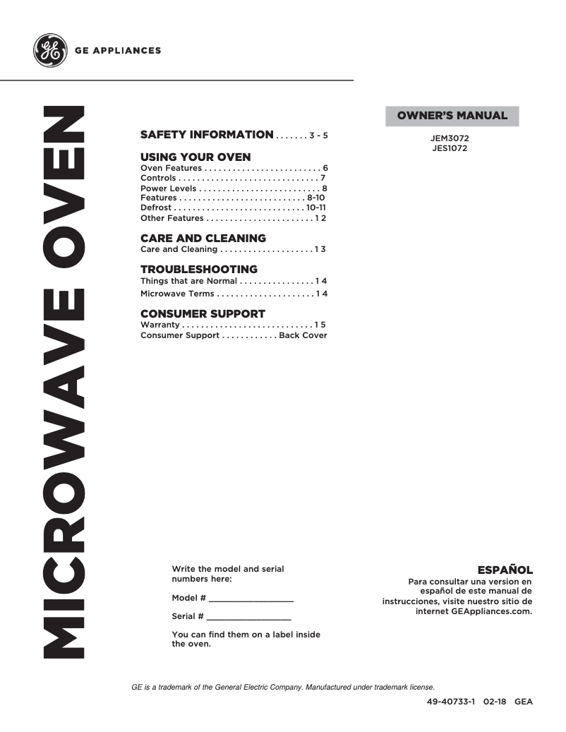 Page 1 de la notice Manuel utilisateur GE JES1657DMWW