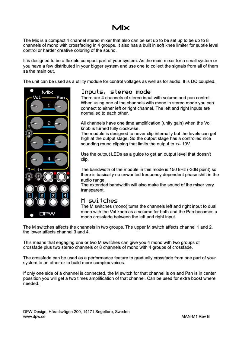 Page 1 de la notice Manuel utilisateur DPW Design Mix