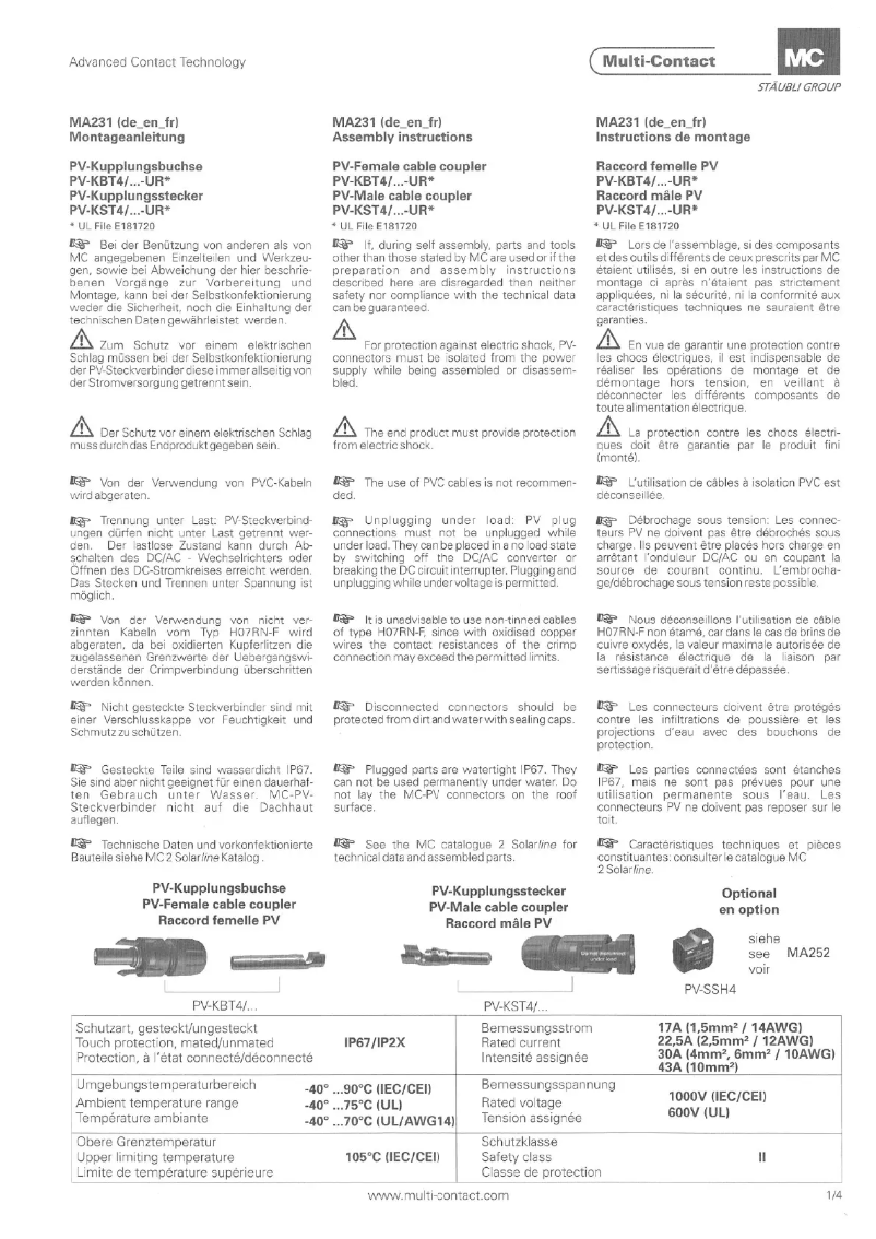 Page n°1 - Manuel utilisateur Stäubli MA231