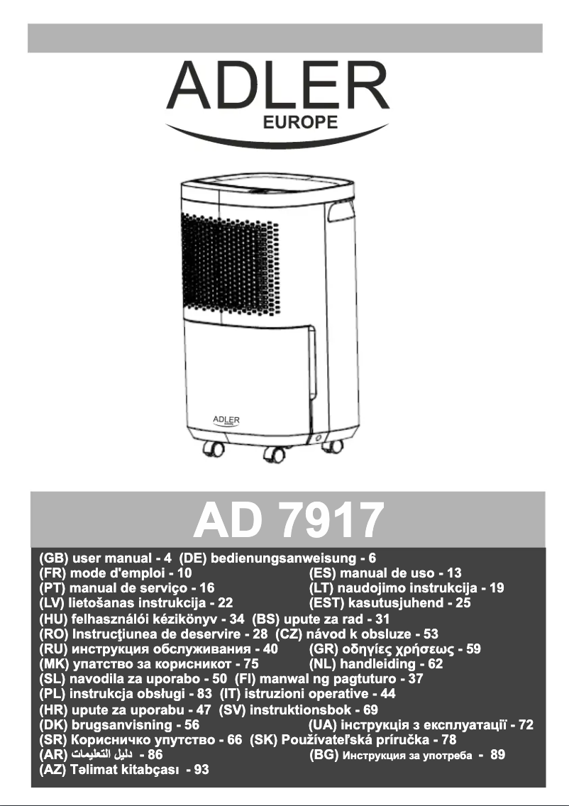 Page 1 de la notice Manuel utilisateur Adler AD 7917