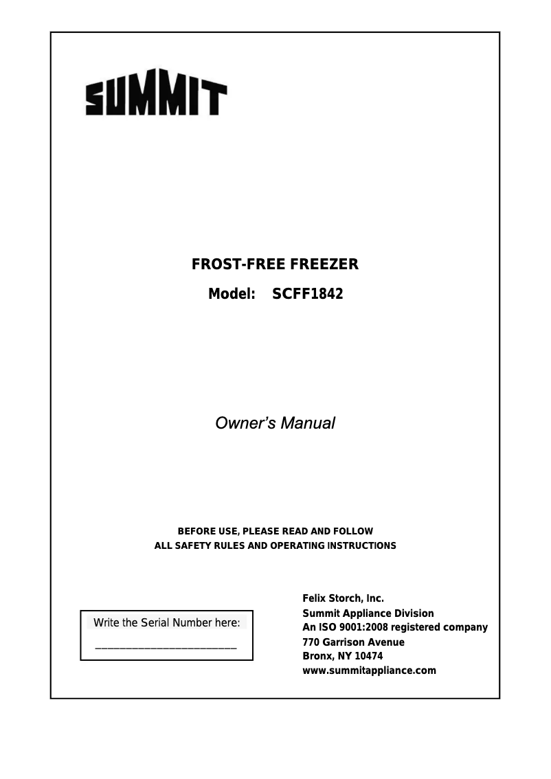 Image de la première page du manuel de l'appareil SCFF1842SS