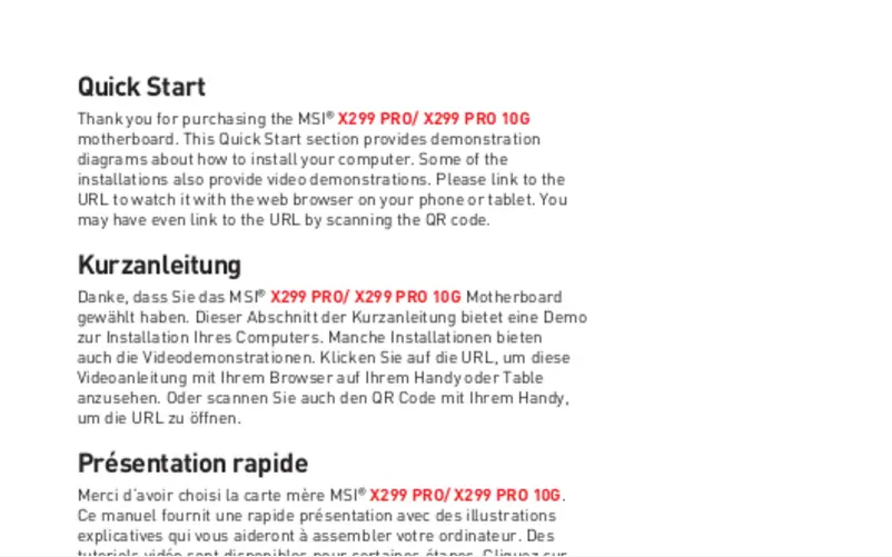 Page 1 de la notice Manuel utilisateur MSI X299 PRO 10G