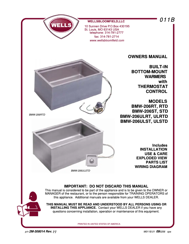 Page 1 de la notice Manuel utilisateur Wells BMW206STDL120