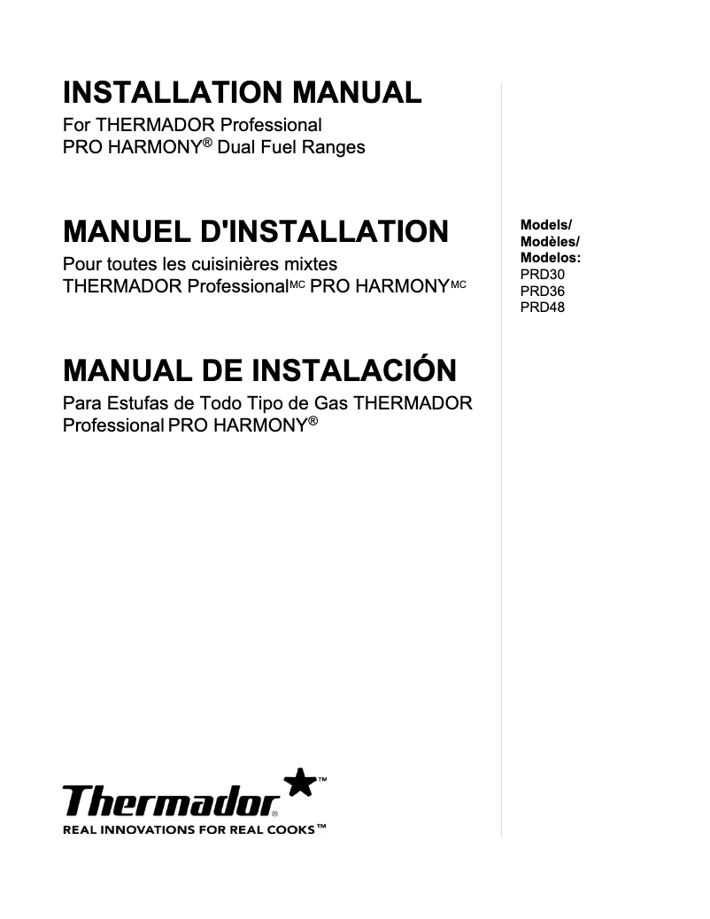 Page 1 de la notice Guide d'installation Thermador PRD486GDHU