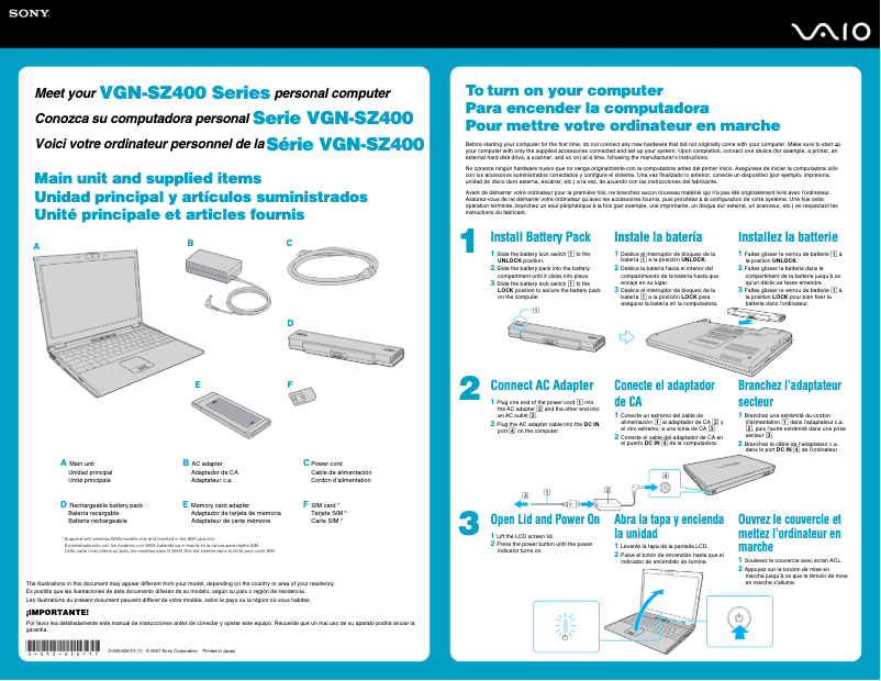 Image de la première page du manuel de l'appareil Vaio VGN-SZ470N