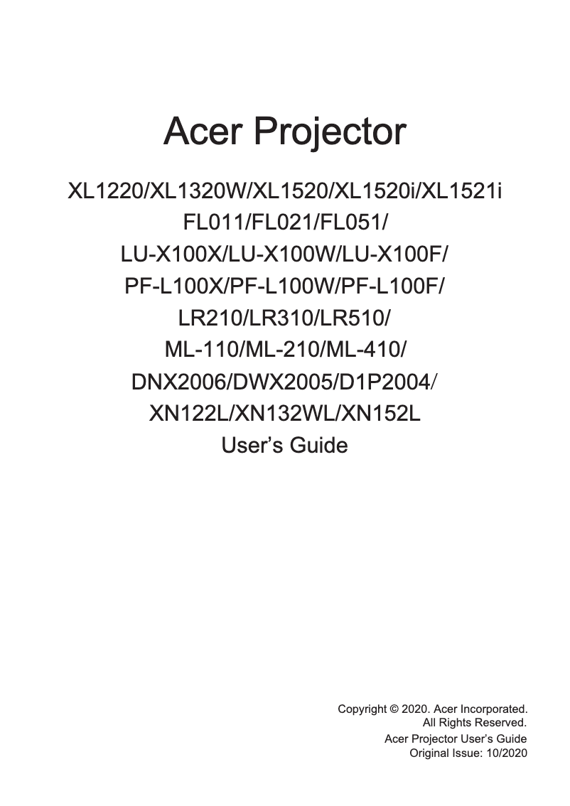 Page n°1 - Manuel utilisateur Acer LU-X100X