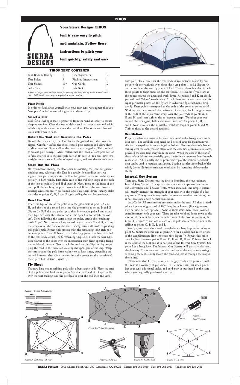 Page 1 of the manual User Manual Sierra Designs Tiros