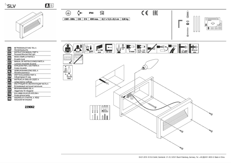 Page n°1 - Manuel utilisateur SLV 229062