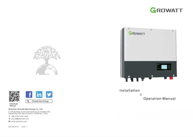 Page 1 de la notice Manuel utilisateur Growatt SPH7000TL3-BH-UP