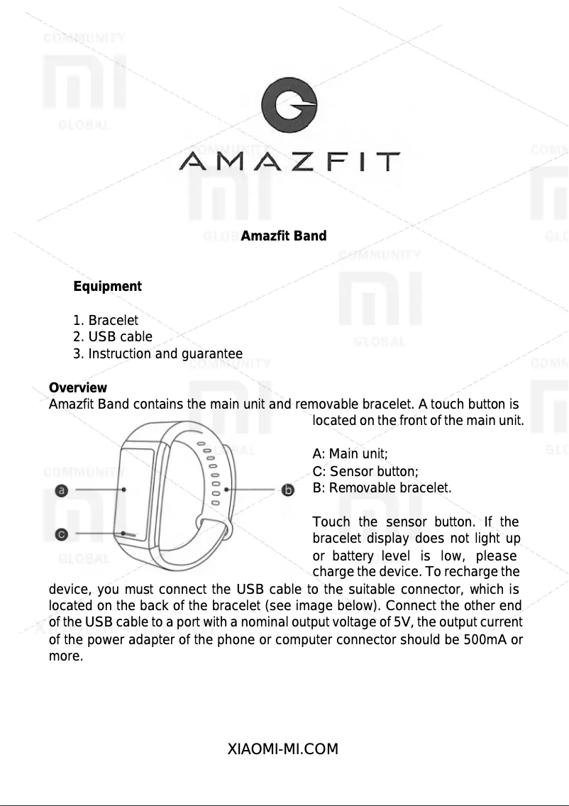 Página 1 del manual Manual de usuario Xiaomi Amazfit Band