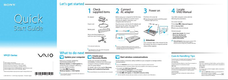 Page n°1 - Guide d'installation Sony Vaio VPCZ13GGX