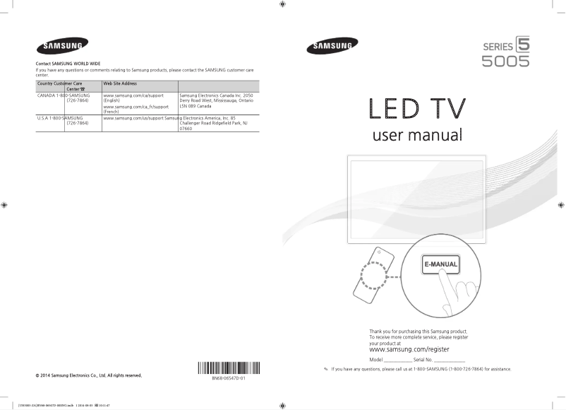 Page 1 de la notice Manuel utilisateur Samsung UN58H5005AFX