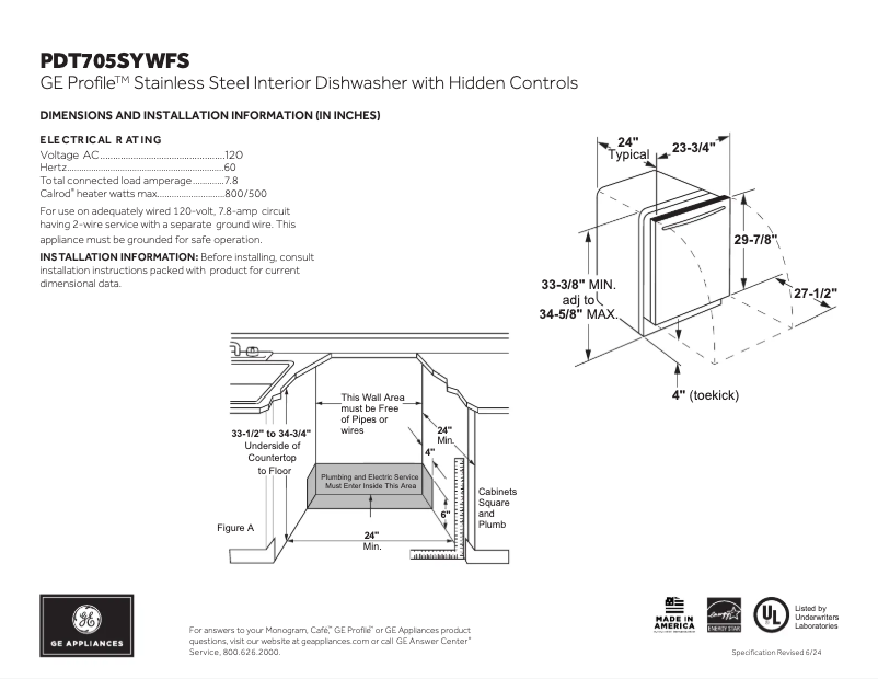 Page n°1 - Fiche technique GE PDT705SYWFS