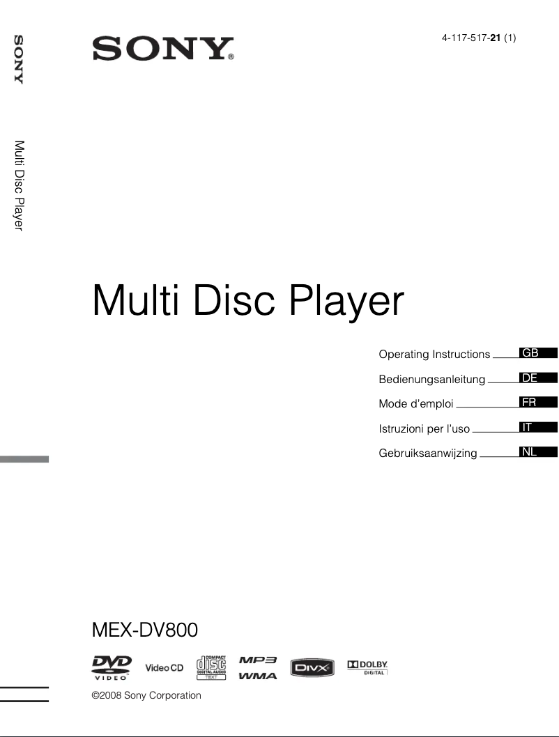 Imagen de la primera página del manual del dispositivo MEX-DV800