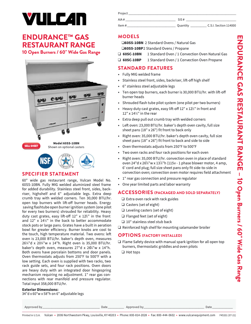 Página 1 del manual Ficha técnica Vulcan 60SS-10B