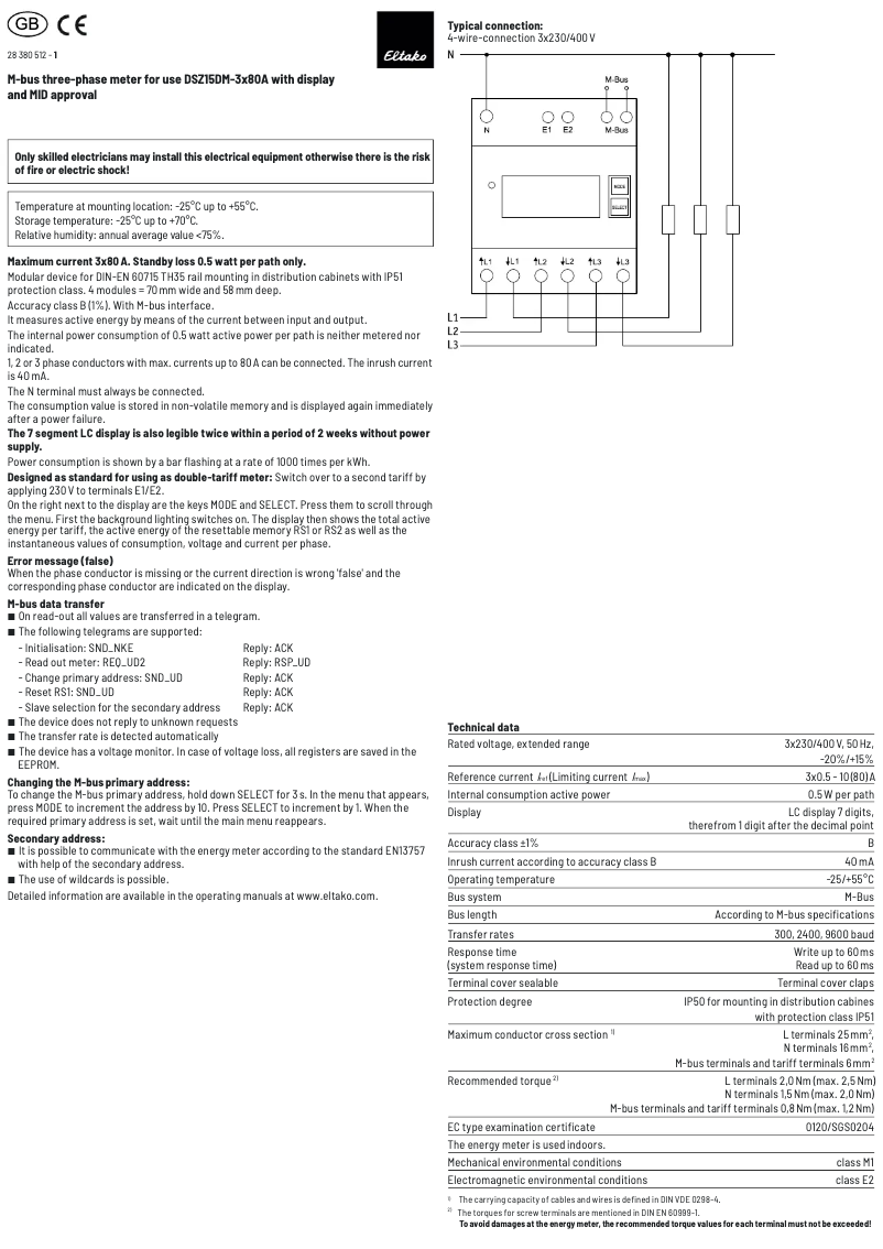Page 1 de la notice Manuel utilisateur Eltako DSZ15DM-3x80A