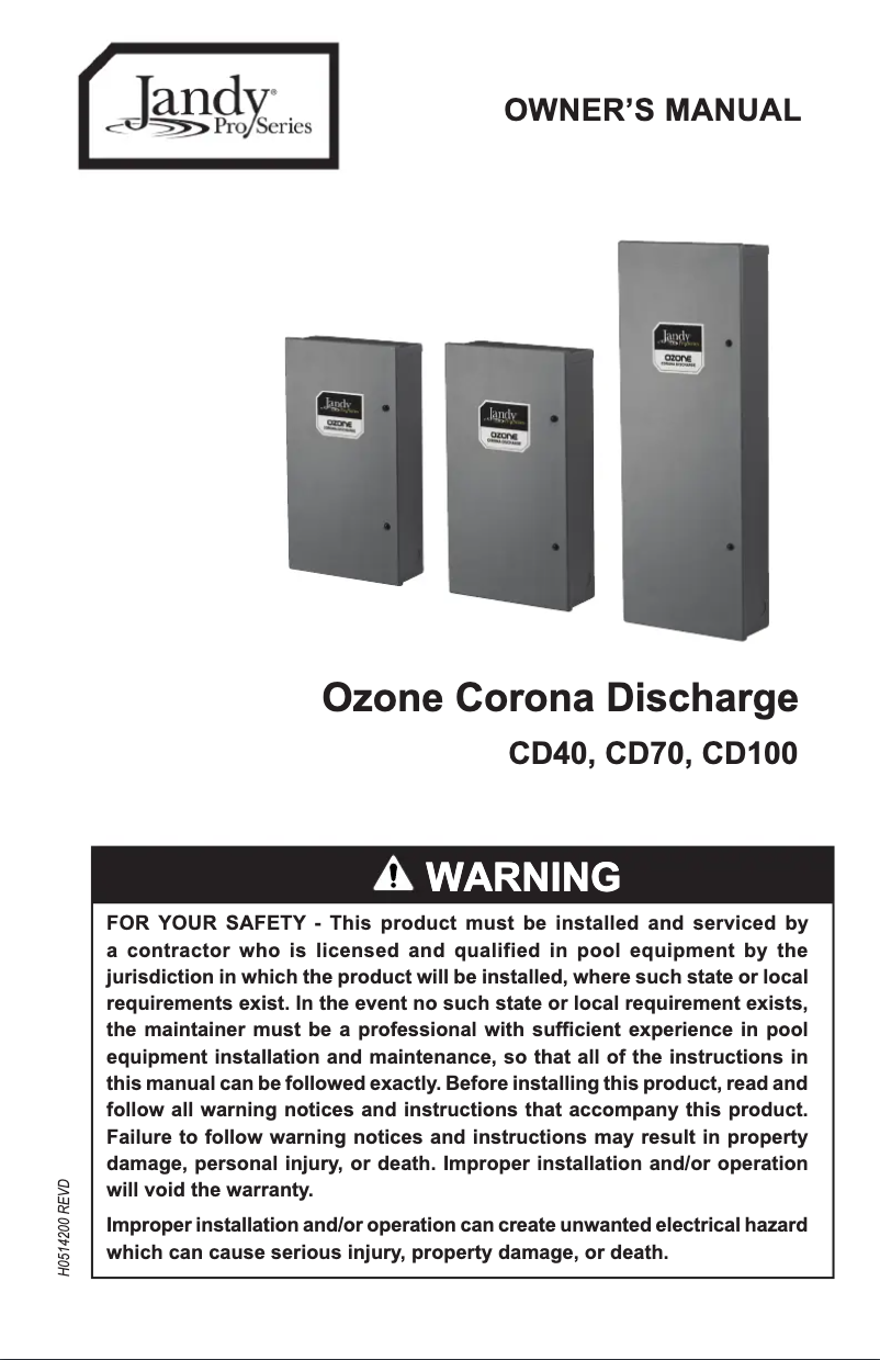Page n°1 - Manuel utilisateur JANDY Ozone CD40