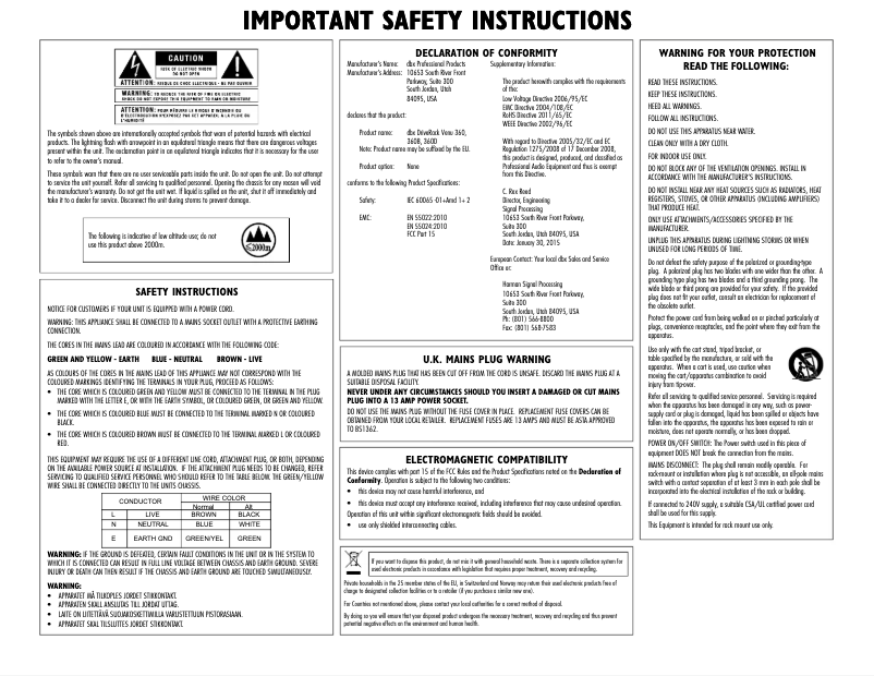 Page n°1 - Instructions de sécurité DBX DriveRack VENU360-D