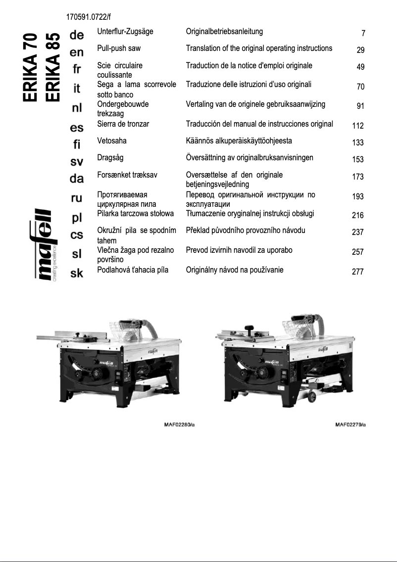 Página 1 del manual Manual de usuario Mafell Erika 70