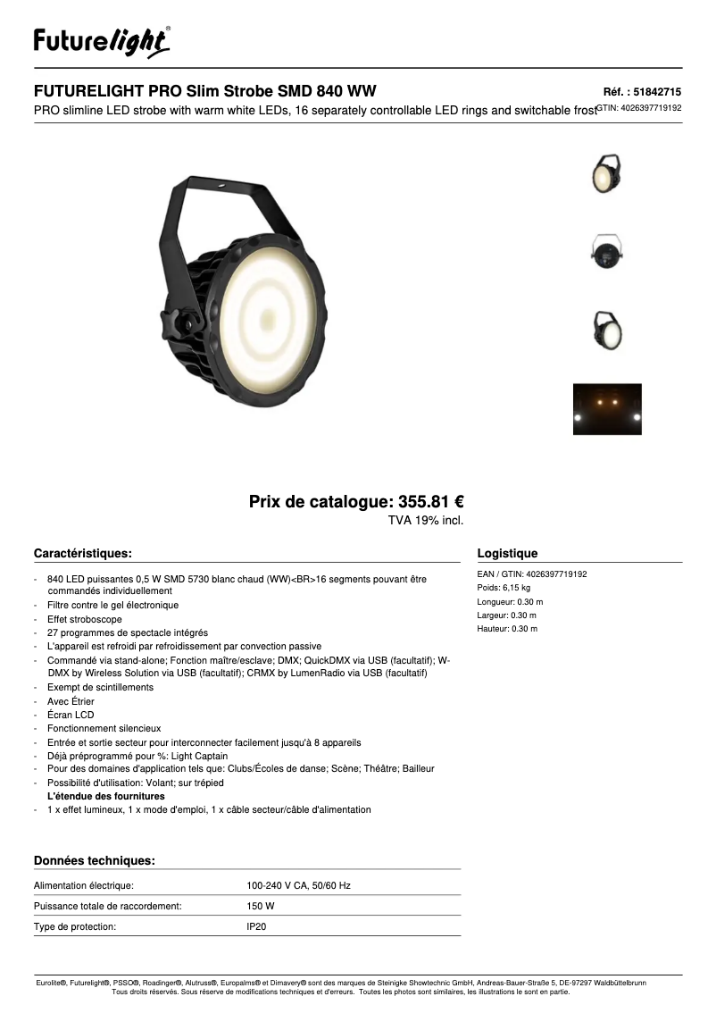Page n°1 - Fiche technique Futurelight PRO Slim Strobe SMD 840