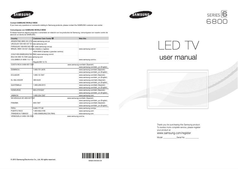Page 1 de la notice Manuel utilisateur Samsung UN40F6800AG