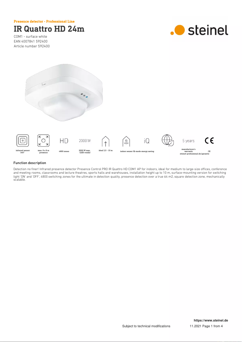 Image de la première page du manuel de l'appareil IR Quattro HD 24m