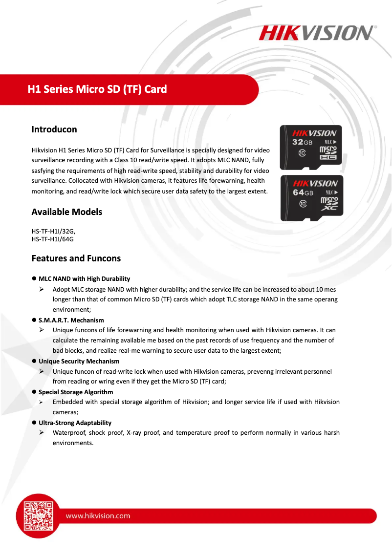 Page 1 de la notice Manuel utilisateur Hikvision HS-TF-H1I/32G