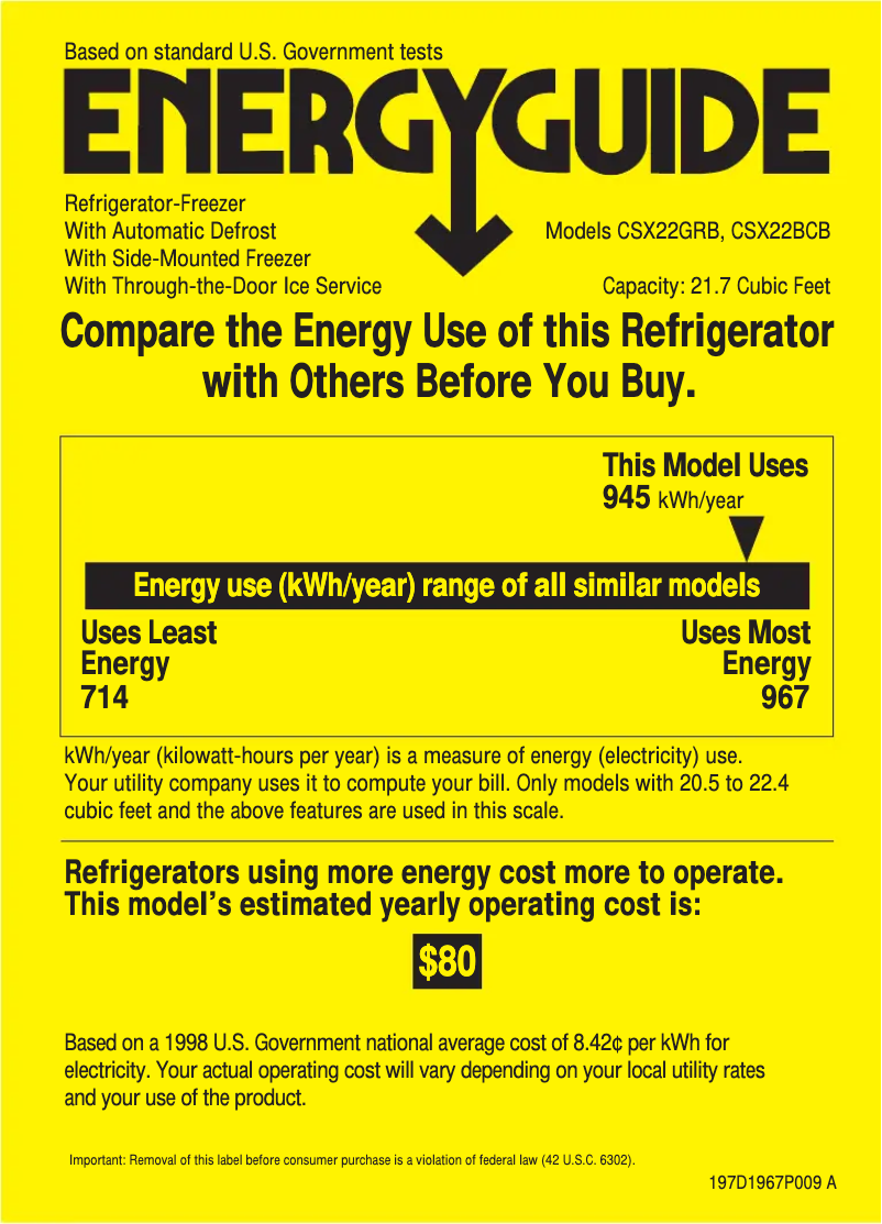 Page 1 de la notice Label énergétique Hotpoint CSX22BCBWH