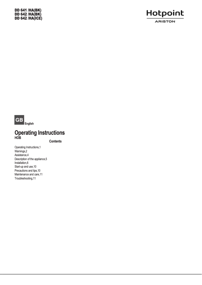 Page 1 de la notice Manuel utilisateur Hotpoint Ariston DD 642 /HA(ICE)