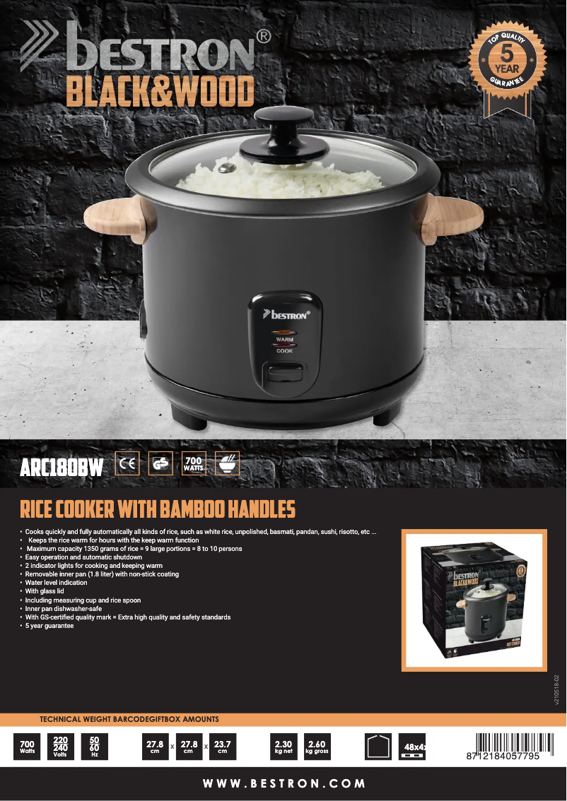 Página 1 del manual Ficha técnica Bestron ARC180BW
