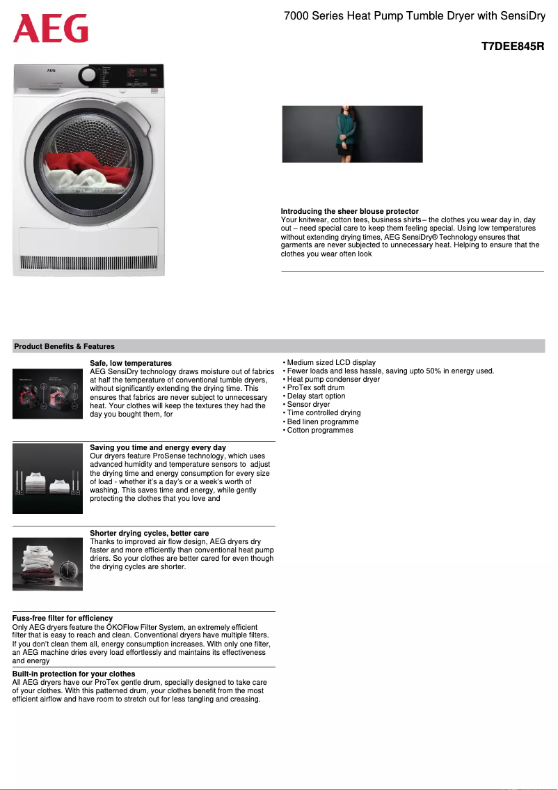 Page 1 de la notice Fiche technique AEG T7DEE845R