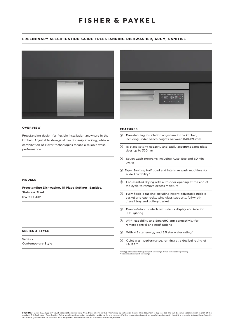 Página 1 del manual Ficha técnica Fisher & Paykel DW60FC4X3