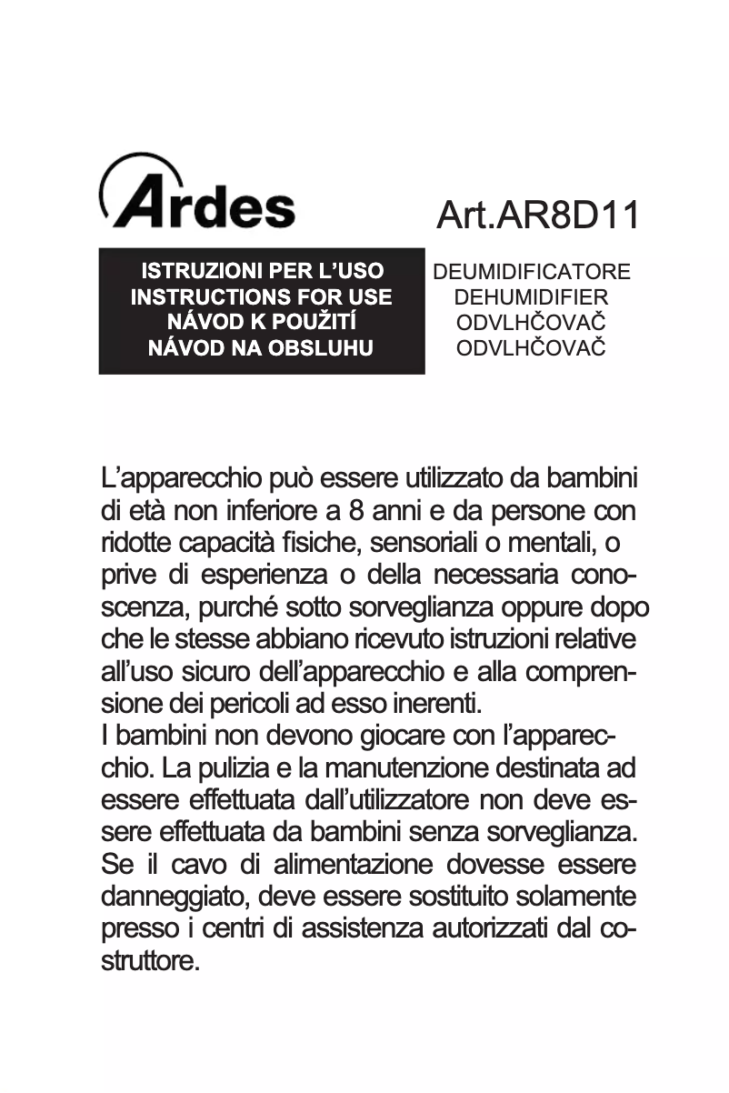 Page 1 de la notice Manuel utilisateur Ardes AR8D11