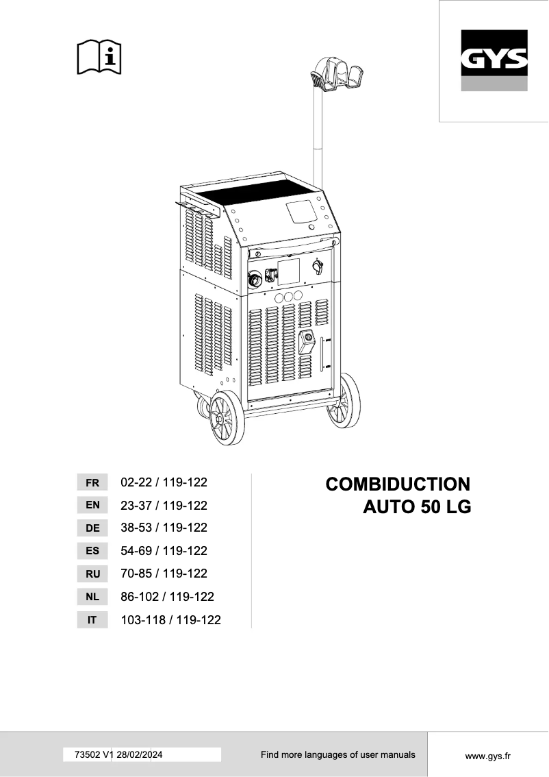 Page n°1 - Manuel utilisateur GYS Combiduction Auto 50 LG